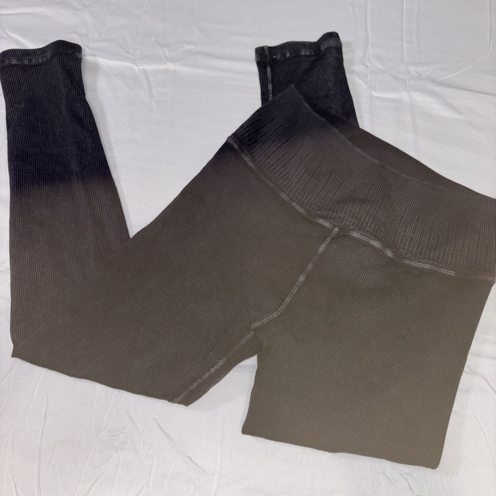 AVOCADO Leggings Women M/L Gray Ribbed Stretch High-Rise Athletic Made in USA